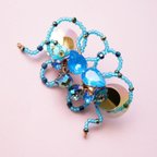 作品再販❣︎【ピアス・イヤリング】BLUE Butterflower 蝶々イヤーアクセサリー ブルー 個性派 お呼ばれにも 花アクセサリー 大ぶり スパンコール