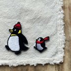 作品ペンギン親子の行進［ニット帽］刺繍ステッカーワッペン