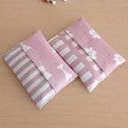 作品⑧  2枚セット  ミニポケットティッシュケース    くすみピンク   花  リボン  女の子    ポケットティッシュカバー  