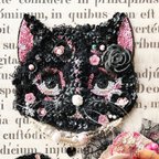 作品ビーズ刺繍アート  猫　"Betty Pink"