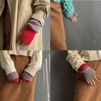 作品【手編みキット】 3Wayアームウォーマー / 2・red×lotus (glittknit-16)