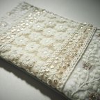 作品インド刺繍リボンとフェイクレザーのフラットポーチ(M)