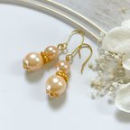 作品シャンパンオレンジ❀チェコパール ピアス イヤリング ノンホールピアス