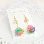 作品･ﾟ*.❀ Rainbow Rose & 淡水パール ❀.*･ﾟ   薔薇  ピアス  イヤリング