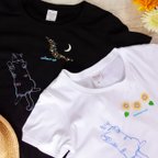 作品へそ天猫の刺繍Tシャツセット／ひまわり＆星空／白・黒半袖Tシャツ