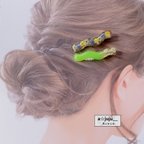 作品ネオンカラーのヘアクリップ【グリーン】ヘアアレンジ ハーフアップ 個性派 夏 リゾート