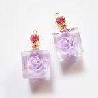 作品水中花のピアス イヤリング レジン ビジュー 薔薇 紫