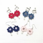 作品＊かぎ編み＊お花のピアス・イヤリング