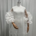 作品上品！ウエディングドレス  ホワイト  美しい花 袖 上質オーガンジー     結婚式/披露宴