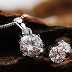 作品豪華♥2.7ct cz ダイヤモンド ネックレス ピアス 2点 ラッピング 誕生日 記念日 プレゼント ダイヤモンド 女性 レディース