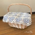 作品【再販】お花のナチュラルコットンマルチカバー＊生成り×ミルキーブルーグレー＊