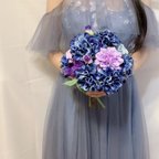 作品ブルークラッチブーケ　結婚式　ウエデイングブーケ　海外挙式　二次会　前撮りブーケ