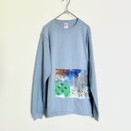 作品手染めパッチワークのロングTシャツ / blue gray Sサイズ ユニセックス