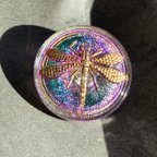 作品【1コずつ販売】#czechglass#czech button#チェコボタン　dragonfly 蜻蛉トンボ22㍉ iridescent玉虫色/bronze 金具タイプ
