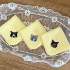 作品春の新作♡猫さん刺繍の幸せの黄色い泉州ハンカチ