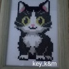 作品クロスステッチ刺繍ミニ額　猫(ハチワレ)