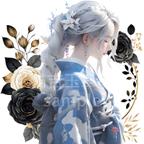 作品★青い着物の女性A　高画質イラスト　ダウンロード　デジタルアート