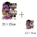 作品アイロン転写シート「黒人女性パープル」大小2枚　花冠　ファッショナブル　メイク