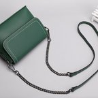 作品最新作 シンプルなダークグリーンチェーンショルダーバッグ レディース【シンプル】【good leather original】大人気！