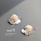 作品再販*✰スパンコール・ビーズ刺繍ピアス*ivory**