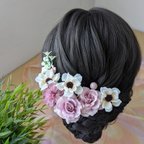 作品ヘッドドレス❀髪飾り くすみピンク ヘアアクセサリー 　造花 発表会 ウェディング  成人式 卒業式 前撮り