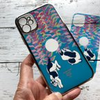 作品iPhone 12Pro用浮世絵ネコさん＆ハワイアンフラワー3Wayメタリックバンパーソフトクリアケースセット・ハンギングヘリコニア