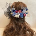 作品【new】blue pink black tulle ribbon ヘッドドレス 成人式 卒業式 髪飾り