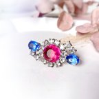 作品ヴィンテージガラスボタンのリング Rose and sapphire blue ring