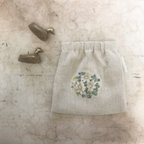 作品リネンと刺繍ワッペンのポーチ（p-055）