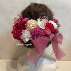 作品【mamiman0722様 専用出品】フルオーダー pink mix white tulle ribbon ヘッドドレス 成人式 ウエディング   髪飾り