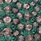 作品c1979 花柄　ボタニカルフラワー上質 刺繍生地 総レース生地　レトロ生地  ネットチュール　ベージュブラウングリーン