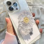 作品【 ニュアンス フラワー 】 透明   花　韓国　スマホグリップ  グリップトック  ( ゴールド / シルバー / クリア )