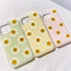 作品【淡い】 押し花スマホケース　iphone SE2 8 15 12 13 14 android xperia 全機種対応 ソフトケース　花柄　春 ピンク　ミント　グリーン　イエロー　ノースポール