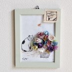 作品額絵「ぶち猫とお花のかたまり」
