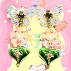 作品ココロオドル クロス カラフル ハート ピアス(pink green)