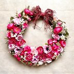 作品No.wreath-15548★ピンクバラと小鳥のガーデンリース　40cm・アーティフィシャルフラワー/造花リース/バラのリース