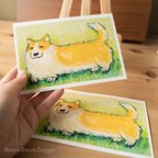 作品アートプリント「A little long corgi in a meadow」