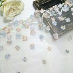 作品1m  銀糸いりキラキラ  花柄刺繡 チュールレース  ハンドメイド生地　はぎれ 素材　