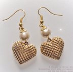 作品＊mesh☆HEART＊ピアス【gold&cottonpearl】