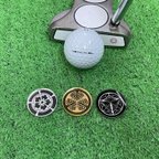 作品【送料無料】家紋彫刻 ゴルフマーカー (30mm) ゴールドミラー/シルバーミラー/ブラック