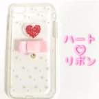 作品【送料無料】ピンクのハートとリボン♡iPhoneケース