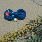 作品刺繍バレッタ (navy bouquet)