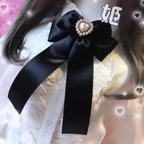 作品🧸姫🧸ハートパールリボンブローチ💓髪にもつけれる2Way💞使えるブラック🖤量産型コーデに💗