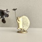作品受注制作「ハリネズミとお花」小さな真鍮オブジェ