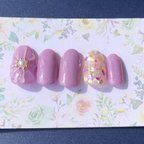 作品No2: ぷっくりFlower ピンクネイルチップ　pink flower nails 