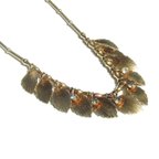 作品70s Vintage gold tone leaf motif rhinestone necklace