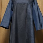 作品着物リメイク　シンプル　藍色系　大島のパッチワーク　チュニックワンピース　フリーサイズ