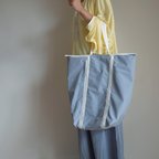 作品新作・ジップポケットジップトートバッグ /ポリエステル＆メッシュ　ボンディング【サックスグレー 】/ zip pocket zip tote bag