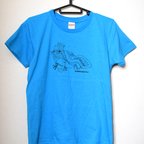 作品王様カエルレディースTシャツM、L（ターコイズブルー