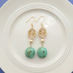 作品feminine style “カメオ風 turquoise blue”ピアス